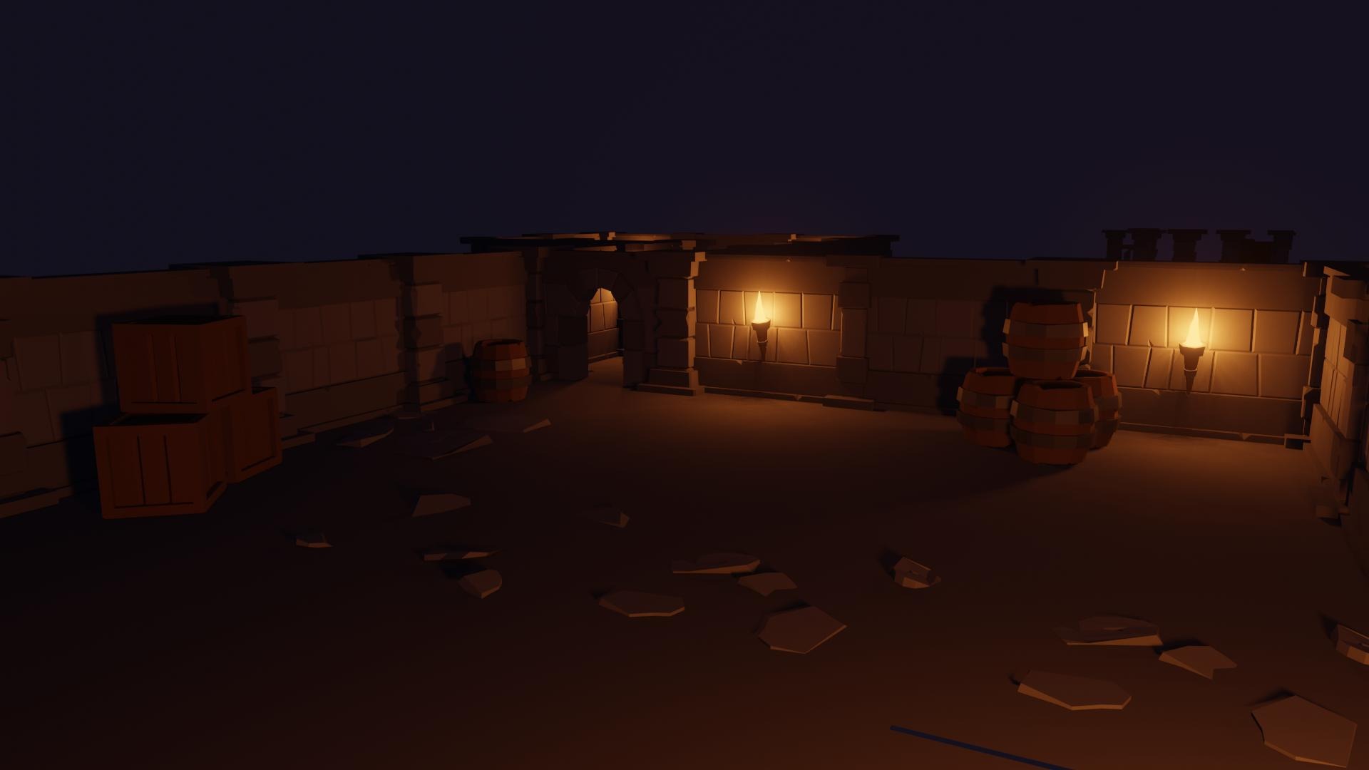 Low poly dungeon built from modular models